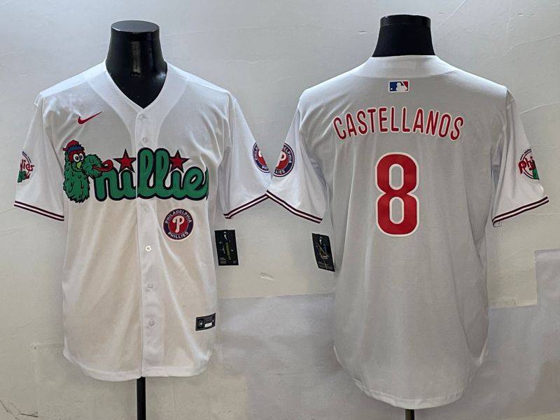 Men Philadelphia Phillies #8 Castellanos White three generations Joint Name Nike 2025 MLB Jersey style 6->philadelphia phillies->MLB Jersey